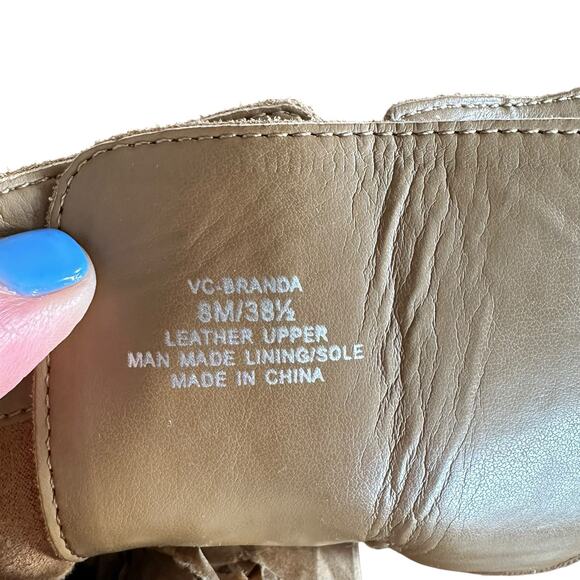 Vince Camuto Women's Branda Lace Up Booties Tan Suede Chains & Rhinestones - 8 - Picture 11 of 11